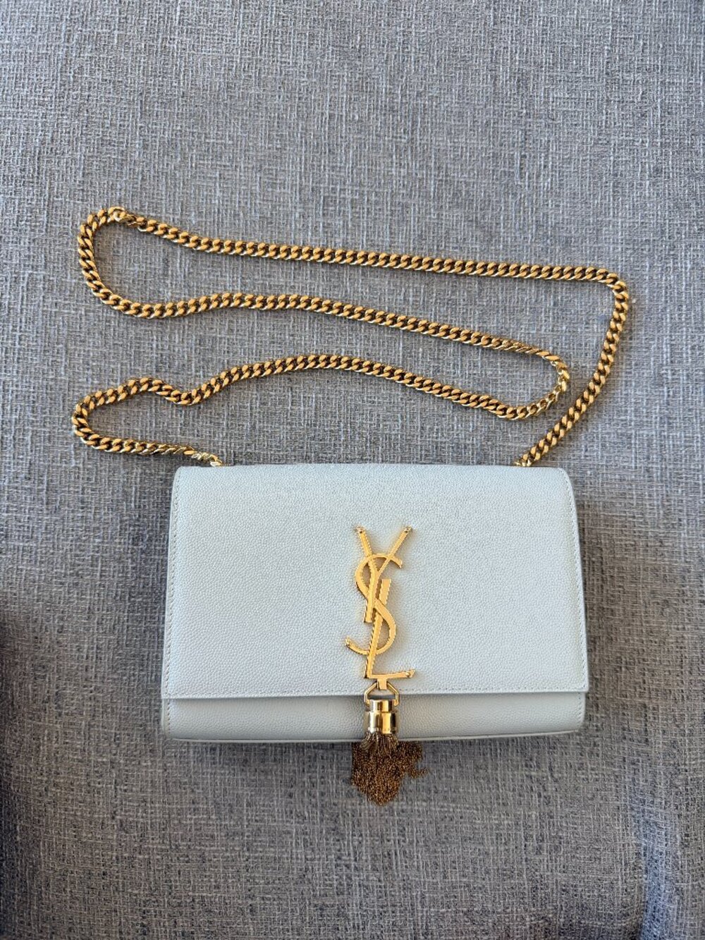 Saint Laurent Kate Small Tassel bag; Powder embossed calf leather